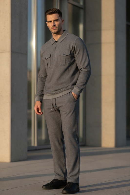 Premium Textured Zip Polo Tracksuit