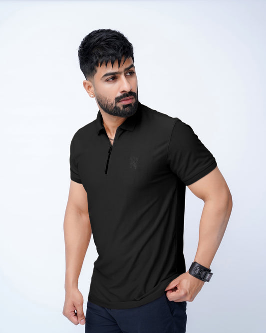 Slim fit Front Embroidered logo Zipper Polo