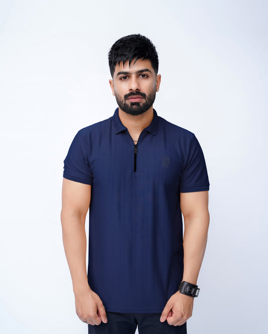 Slim fit Front Embroidered logo Zipper Polo