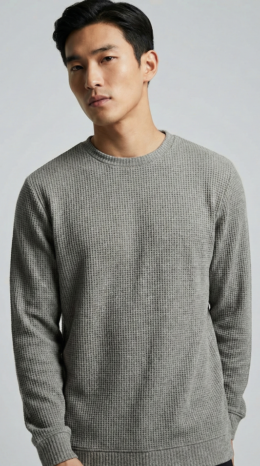 WAFFLE KNIT-TEXTURE SWEATSHIRT