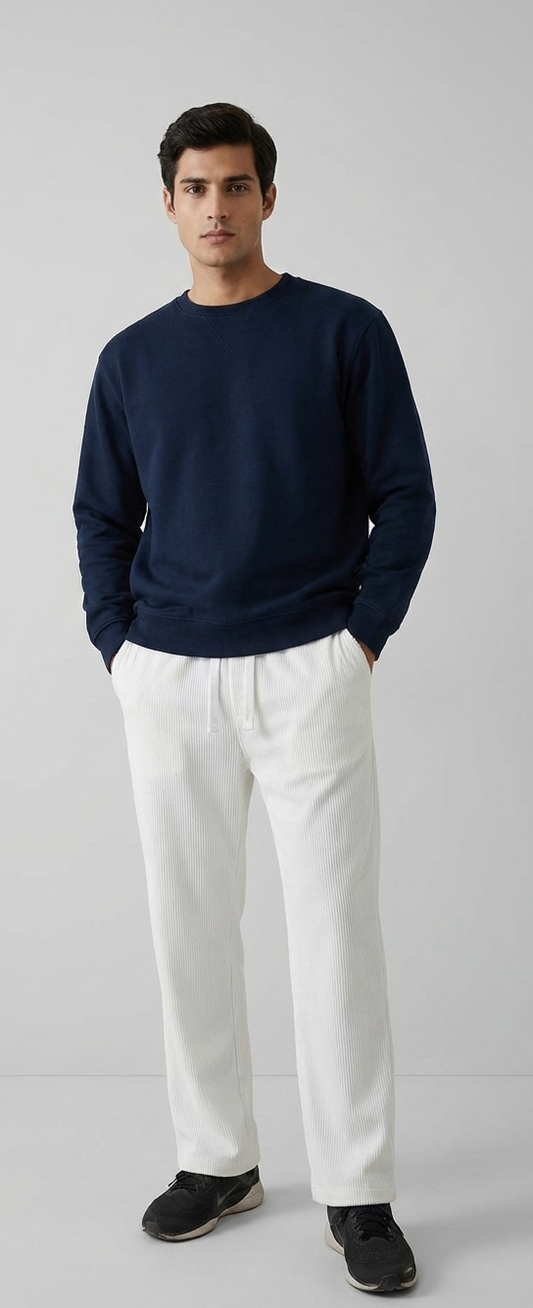 Men’s Ribbed Texture Relaxed Trousers – Off-White