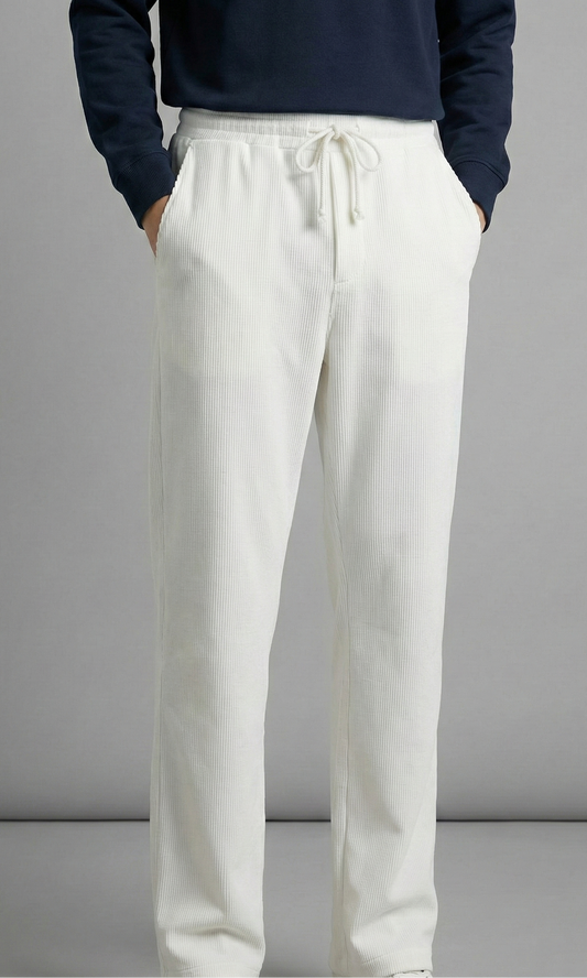 Men’s Ribbed Texture Relaxed Trousers – Off-White