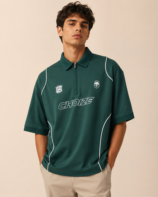 CHOIZE Piped Zip Polo Forest Green