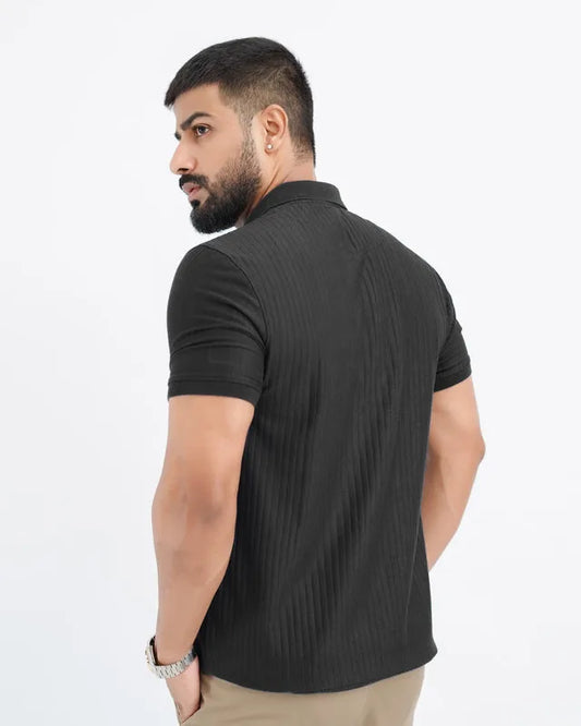 Old Money Textured Zipper Polo – Drop Needle PQ Knit