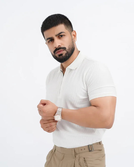 Old Money Textured Zipper Polo – Drop Needle PQ Knit