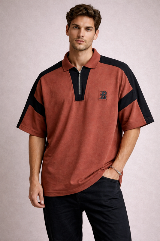 OVERSIZED PANEL POLO SHIRT