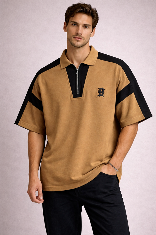 OVERSIZED PANEL POLO SHIRT