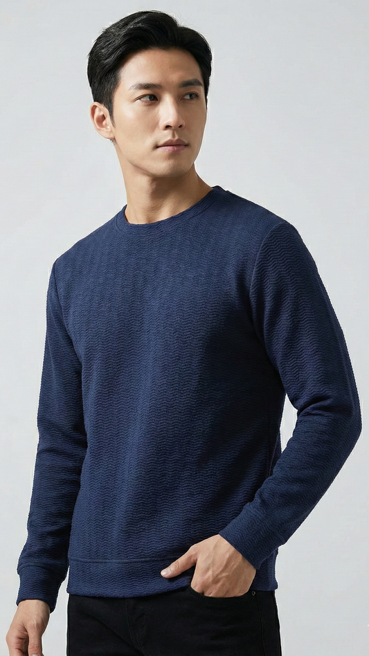 QUILTED-TEXTURED SWEATSHIRT-NAVY