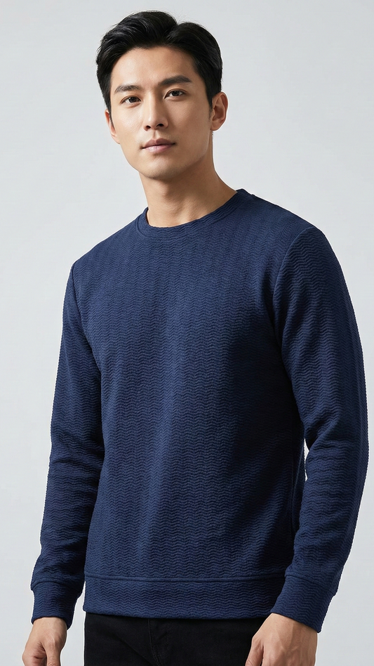 QUILTED-TEXTURED SWEATSHIRT-NAVY