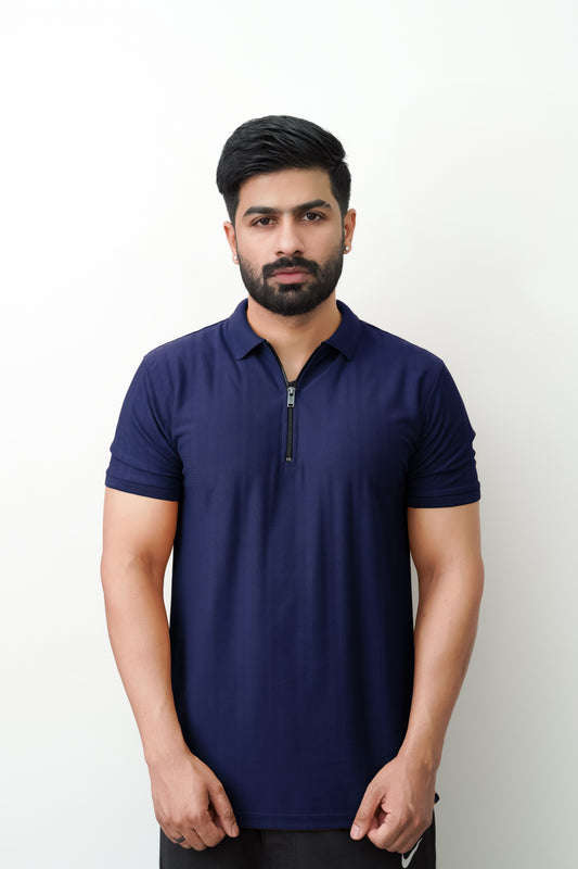 Zipper Textured Slim fit Polo