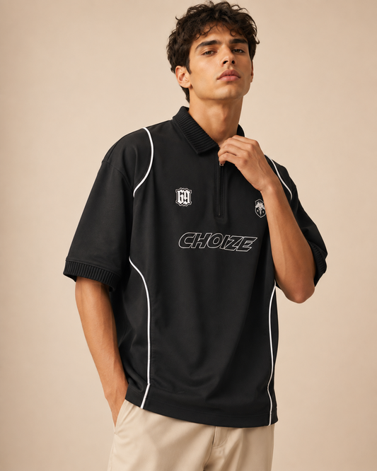 CHOIZE Piped Zip Polo Black
