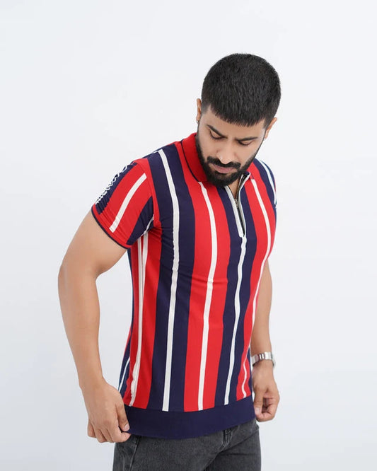 Old Money Striper Zipper Polo – Yarn Dyed Vertical Stripe