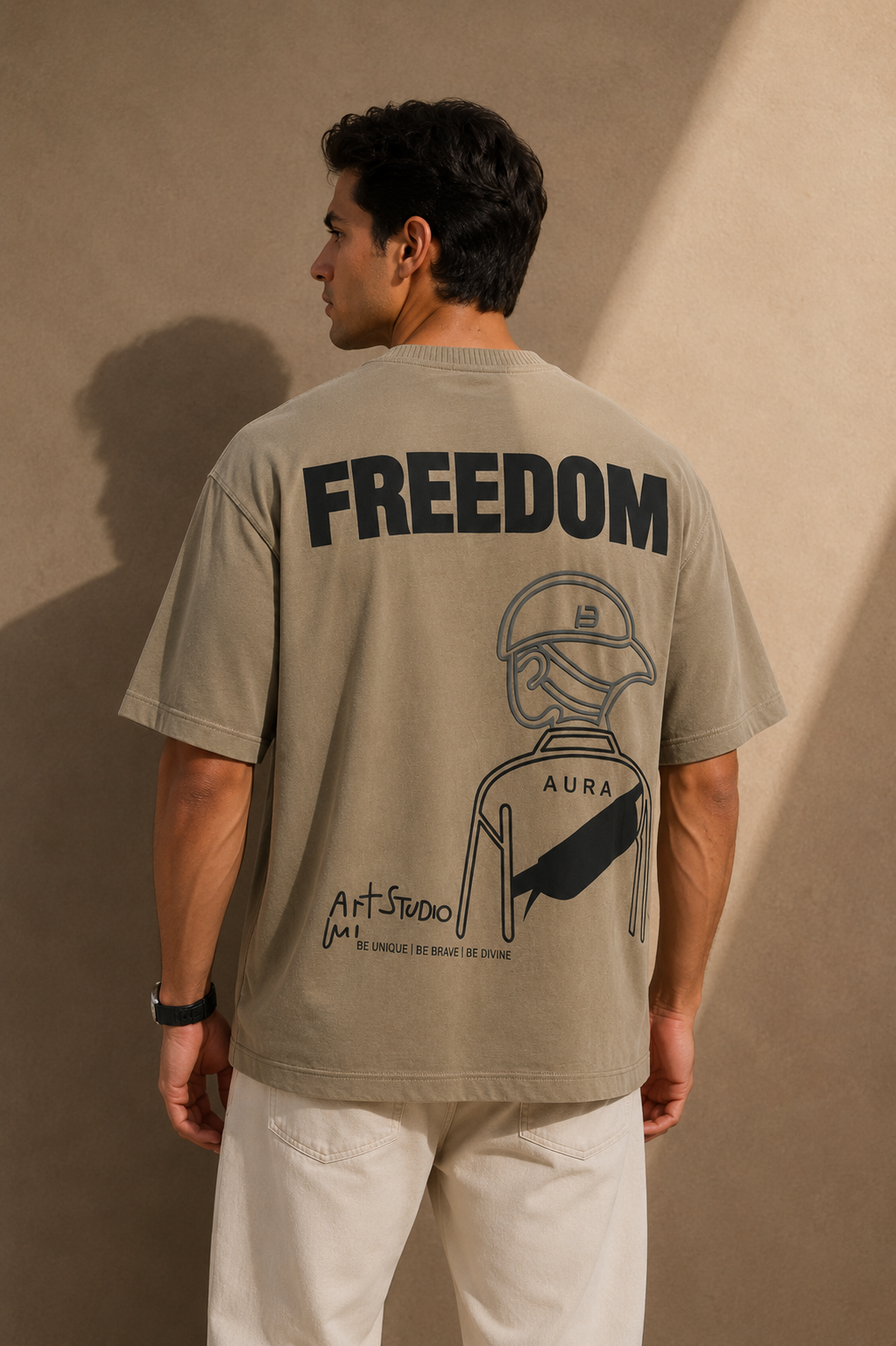 Freedom Aura khaki graphic tee back