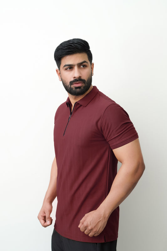 Zipper Textured Slim fit Polo