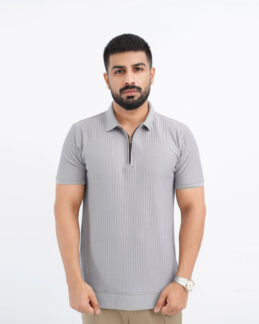 Old Money Textured Zipper Polo – Drop Needle PQ Knit